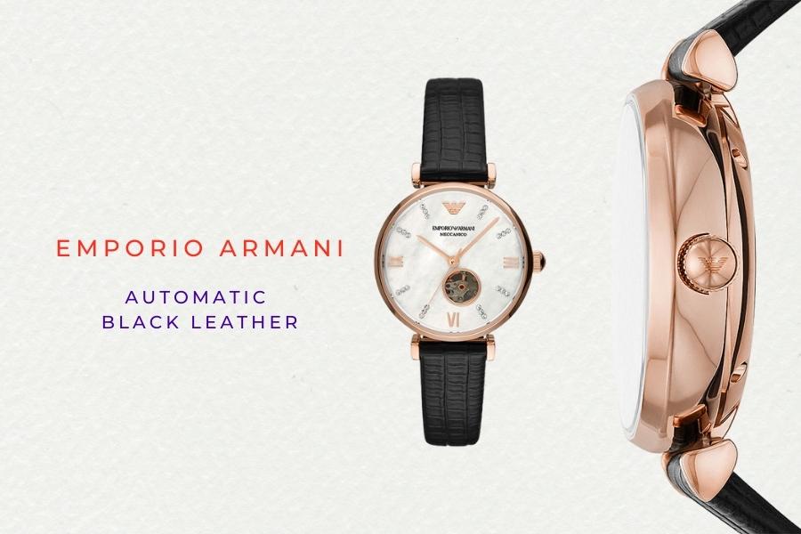 Emporio Armani Automatic Black Leather Watch