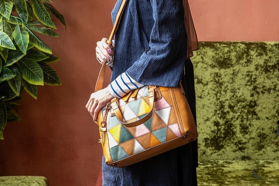 Fossil Jacqueline Satchel Light Patchwork