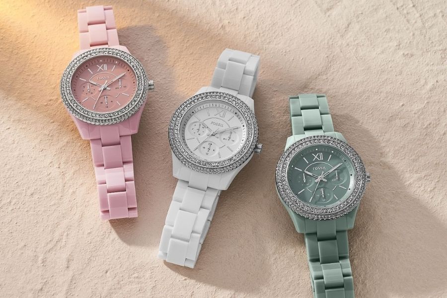 Stella Multifunction Pink Castor Oil Watch dari Fossil