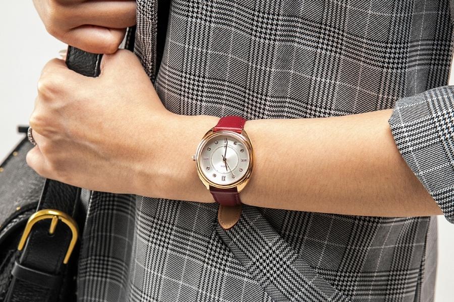 Gabby Three Hand Date Burgundy Eco Leather Watch